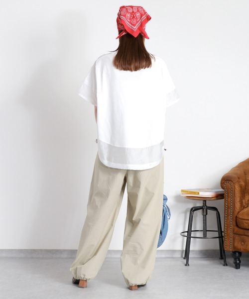 cepo(セポ)の「布帛切り替えシアーショートスリーブドロストTee(Tシャツ/カットソー・レディース・ベージュ/オフホワイト/ブラック・M)」の6枚目の写真
