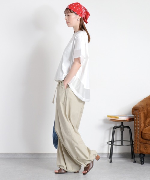 cepo(セポ)の「布帛切り替えシアーショートスリーブドロストTee(Tシャツ/カットソー・レディース・ベージュ/オフホワイト/ブラック・M)」の5枚目の写真