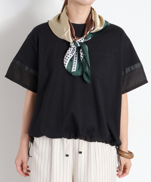 cepo(セポ)の「布帛切り替えシアーショートスリーブドロストTee(Tシャツ/カットソー・レディース・ベージュ/オフホワイト/ブラック・M)」の21枚目の写真