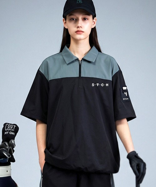 antiqua(アンティカ)の「【STCH】ハーフジップ 配色切替 ポロシャツ(ポロシャツ・レディース・ブラック/ネイビー・ONESIZE)」の2枚目の写真