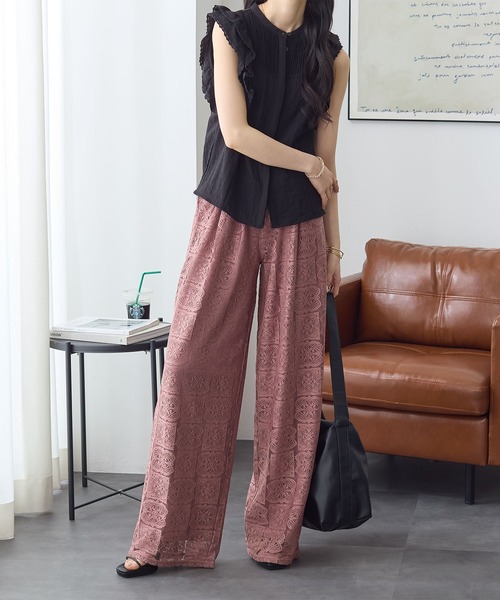 ReDial（リダイアル）の「2タックレースワイドパンツ（その他パンツ・レディース・モカ/アイボリー/ブラック・L/M/3L/LL）」の7枚目の写真