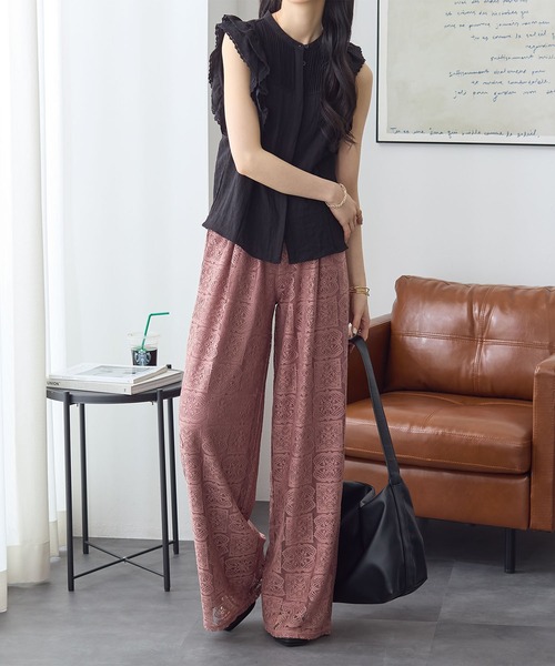 ReDial（リダイアル）の「2タックレースワイドパンツ（その他パンツ・レディース・モカ/アイボリー/ブラック・L/M/3L/LL）」の6枚目の写真