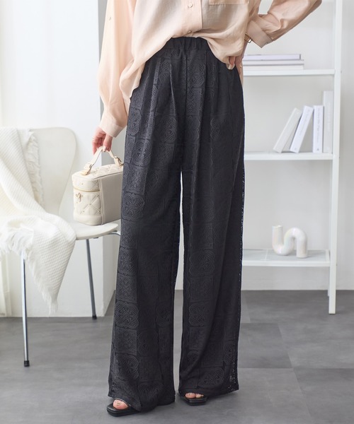 ReDial（リダイアル）の「2タックレースワイドパンツ（その他パンツ・レディース・モカ/アイボリー/ブラック・L/M/3L/LL）」の5枚目の写真