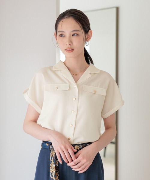 Andemiu(アンデミュウ)の「開襟キンボタンブラウスSS860430(シャツ/ブラウス・レディース・キャメル/ネイビー/アイボリー・FREE)」の15枚目の写真