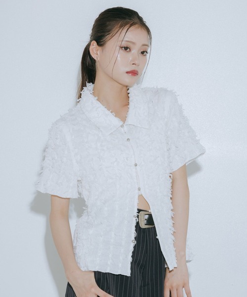 PAGEBOY(ページボーイ)の「フリンジジャガードコンパクトシャツ(シャツ/ブラウス・レディース・ブラック/オフホワイト・FREE)」の5枚目の写真