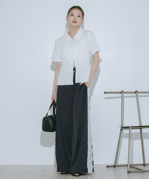 PAGEBOY(ページボーイ)の「フリンジジャガードコンパクトシャツ(シャツ/ブラウス・レディース・ブラック/オフホワイト・FREE)」の7枚目の写真