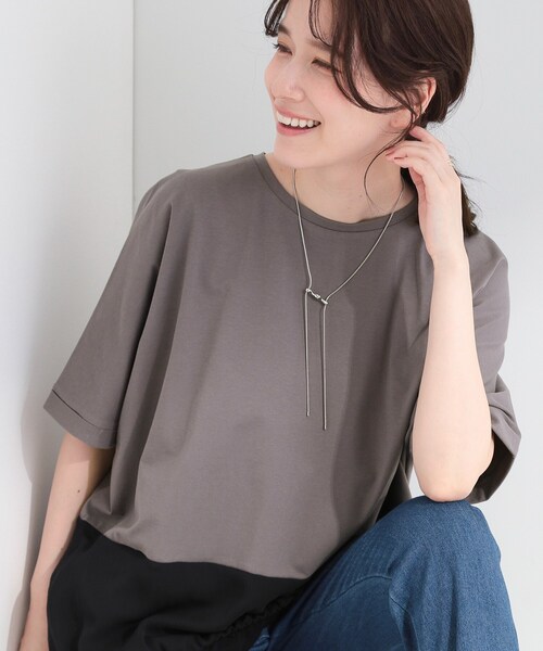 SHOO・LA・RUE(シューラルー)の「【洗濯機可/体型カバー】インせず着られる 裾配色 ゆったりバルーントップス(Tシャツ/カットソー・レディース・ネイビー系6/ブラック/グレー/ベージュ・00)」の1枚目の写真