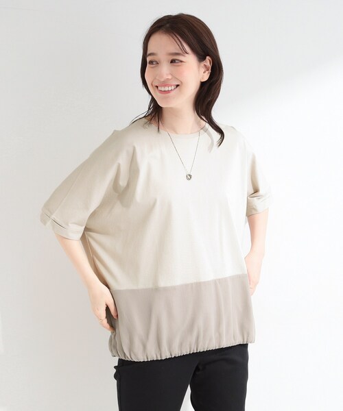 SHOO・LA・RUE(シューラルー)の「【洗濯機可/体型カバー】インせず着られる 裾配色 ゆったりバルーントップス(Tシャツ/カットソー・レディース・ネイビー系6/ブラック/グレー/ベージュ・00)」の13枚目の写真