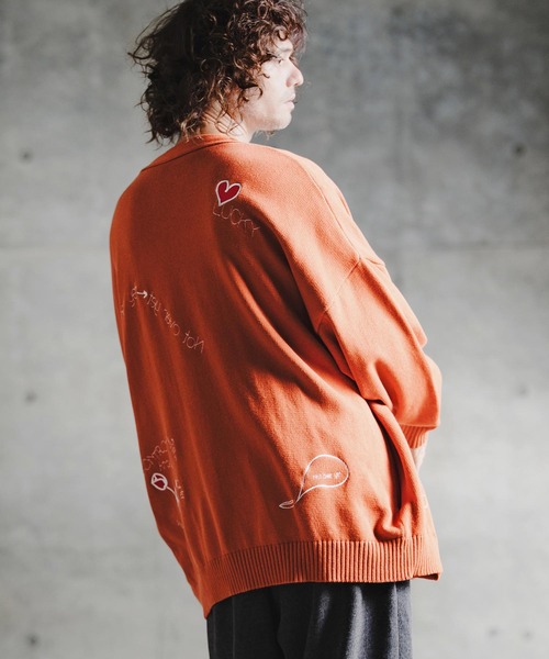 GLIMCLAP(グリムクラップ)の「mcg3852-Retro Embroidered Knit Cardigan ニットカーディガン(211-013-gla-cg)(カーディガン/ボレロ・メンズ・キナリ/テラコッタ/ブラック/サックスブルー系・L/M/S)」の6枚目の写真