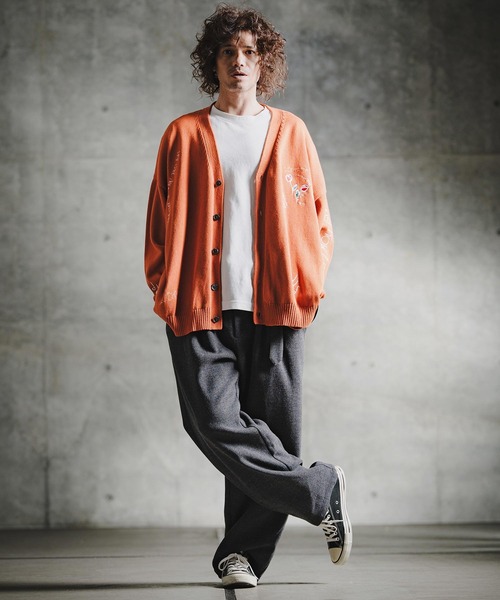 GLIMCLAP(グリムクラップ)の「mcg3852-Retro Embroidered Knit Cardigan ニットカーディガン(211-013-gla-cg)(カーディガン/ボレロ・メンズ・キナリ/テラコッタ/ブラック/サックスブルー系・L/M/S)」の8枚目の写真