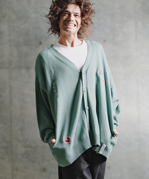 GLIMCLAP(グリムクラップ)の「mcg3852-Retro Embroidered Knit Cardigan ニットカーディガン(211-013-gla-cg)(カーディガン/ボレロ・メンズ・キナリ/テラコッタ/ブラック/サックスブルー系・L/M/S)」の11枚目の写真