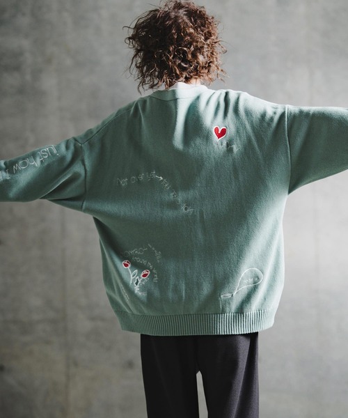GLIMCLAP(グリムクラップ)の「mcg3852-Retro Embroidered Knit Cardigan ニットカーディガン(211-013-gla-cg)(カーディガン/ボレロ・メンズ・キナリ/テラコッタ/ブラック/サックスブルー系・L/M/S)」の12枚目の写真