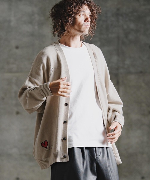 GLIMCLAP(グリムクラップ)の「mcg3852-Retro Embroidered Knit Cardigan ニットカーディガン(211-013-gla-cg)(カーディガン/ボレロ・メンズ・キナリ/テラコッタ/ブラック/サックスブルー系・L/M/S)」の18枚目の写真