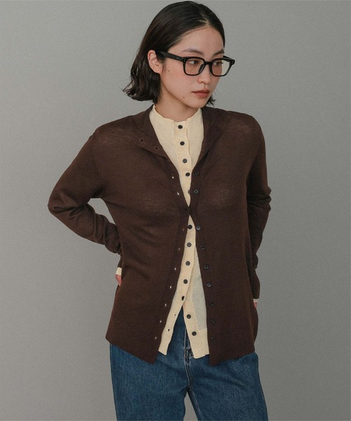 miette(ミエット)の「プチハイネックニットカーディガン(カーディガン/ボレロ・レディース・チャコール/アイボリー/ブラウン・FREE)」の1枚目の写真