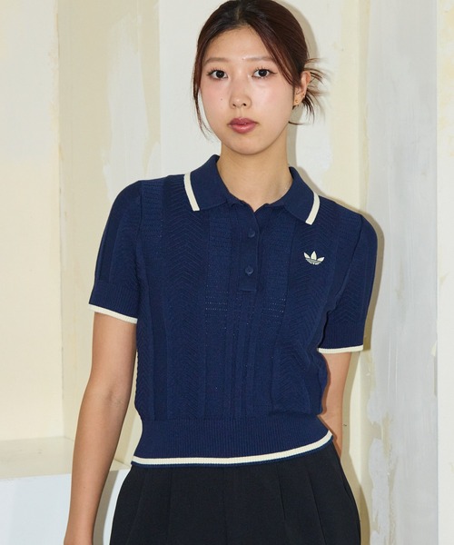 adidas/アディダス ケーブル ニット カリ Tシャツポロ トレフォイル