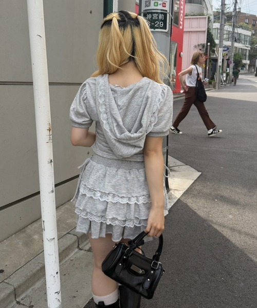 continuer de NICE CLAUP(コンティニューデナイスクラップ)の「デザインショートPKSETUP(アンサンブル・レディース・トップグレー/ピンク/ブラック・FREE)」の10枚目の写真