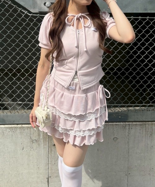continuer de NICE CLAUP(コンティニューデナイスクラップ)の「デザインショートPKSETUP(アンサンブル・レディース・トップグレー/ピンク/ブラック・FREE)」の17枚目の写真