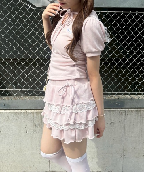 continuer de NICE CLAUP(コンティニューデナイスクラップ)の「デザインショートPKSETUP(アンサンブル・レディース・トップグレー/ピンク/ブラック・FREE)」の18枚目の写真