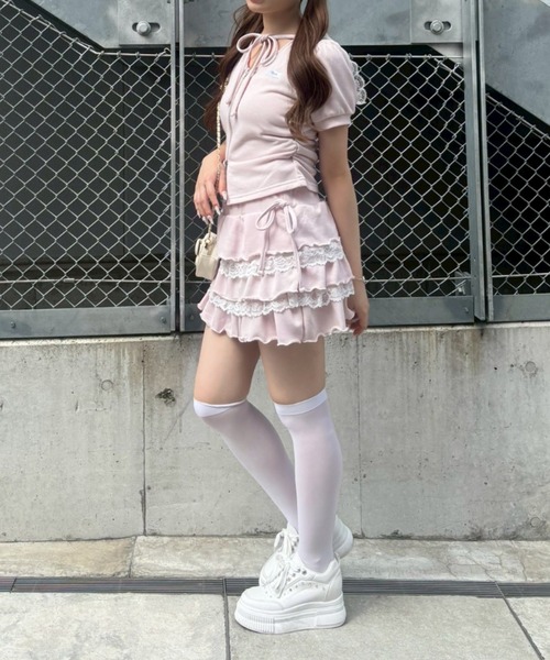 continuer de NICE CLAUP(コンティニューデナイスクラップ)の「デザインショートPKSETUP(アンサンブル・レディース・トップグレー/ピンク/ブラック・FREE)」の22枚目の写真