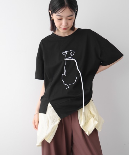 Bou Jeloud（ブージュルード）の「ドック刺しゅうＴシャツ（Tシャツ/カットソー・レディース・ブラック・FREE）」の2枚目の写真