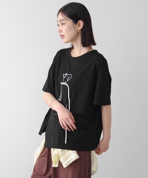 Bou Jeloud（ブージュルード）の「ドック刺しゅうＴシャツ（Tシャツ/カットソー・レディース・ブラック・FREE）」の6枚目の写真