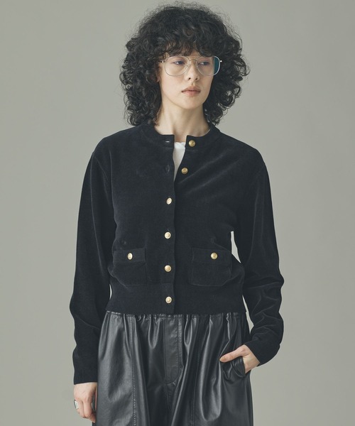 Curensology（カレンソロジー）の「Curensology(カレンソロジー)/ニットベロアカーディガン（カーディガン/ボレロ・レディース・ライトグレー/ブラック/ベージュ・FREE）」の2枚目の写真