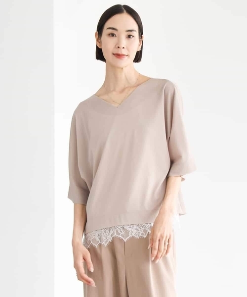 MICHEL KLEIN(ミッシェル・クラン)の「ドルマンVネックトップス(Tシャツ/カットソー・レディース・ブラウン/ミント/ベージュ/パープル・38)」の3枚目の写真
