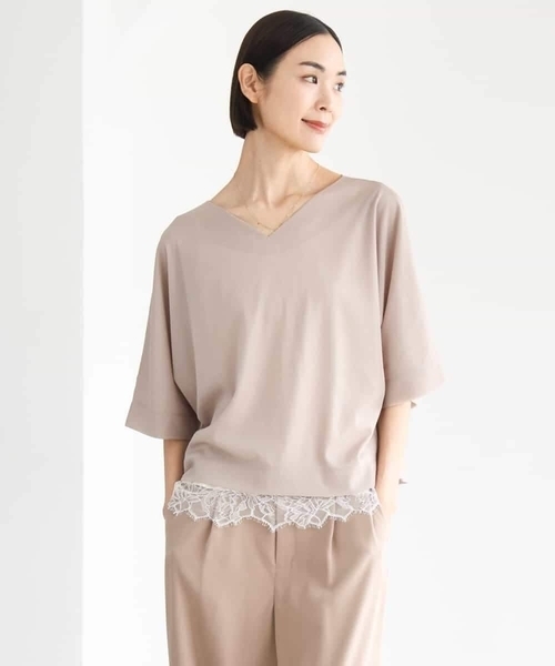 MICHEL KLEIN(ミッシェル・クラン)の「ドルマンVネックトップス(Tシャツ/カットソー・レディース・ブラウン/ミント/ベージュ/パープル・38)」の5枚目の写真