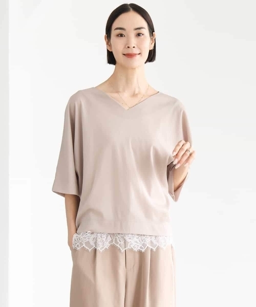 MICHEL KLEIN(ミッシェル・クラン)の「ドルマンVネックトップス(Tシャツ/カットソー・レディース・ブラウン/ミント/ベージュ/パープル・38)」の6枚目の写真