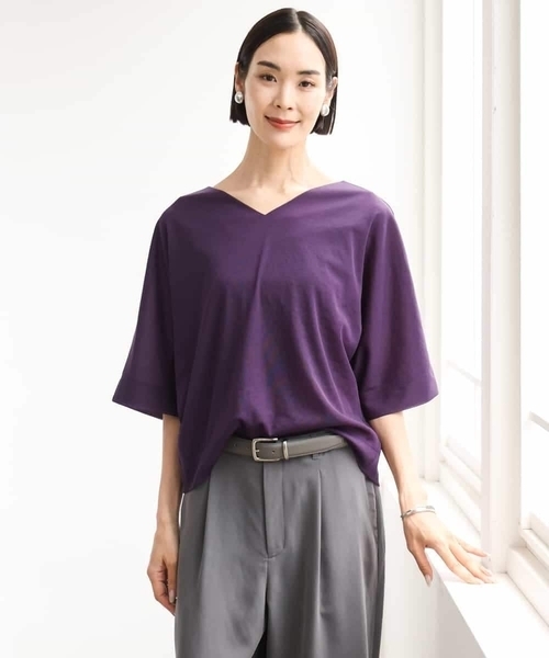 MICHEL KLEIN(ミッシェル・クラン)の「ドルマンVネックトップス(Tシャツ/カットソー・レディース・ブラウン/ミント/ベージュ/パープル・38)」の14枚目の写真
