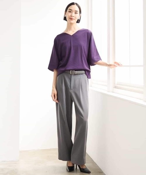 MICHEL KLEIN(ミッシェル・クラン)の「ドルマンVネックトップス(Tシャツ/カットソー・レディース・ブラウン/ミント/ベージュ/パープル・38)」の17枚目の写真