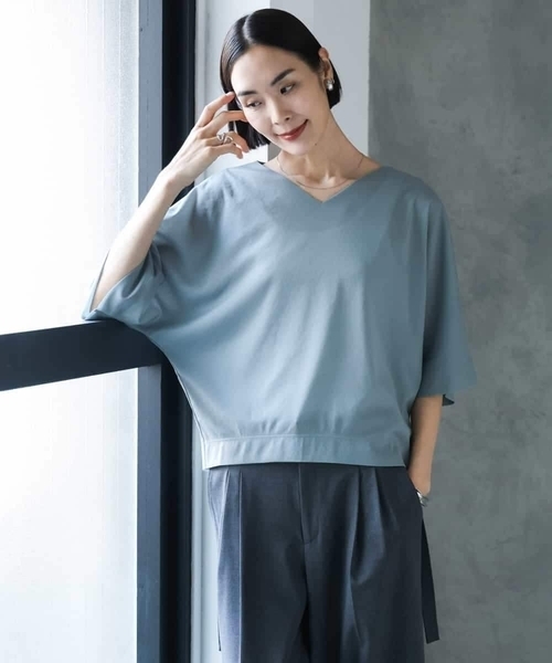 MICHEL KLEIN(ミッシェル・クラン)の「ドルマンVネックトップス(Tシャツ/カットソー・レディース・ブラウン/ミント/ベージュ/パープル・38)」の20枚目の写真