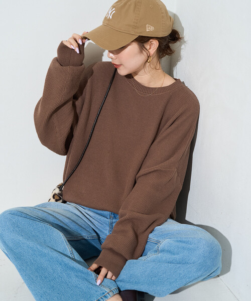 FREAK'S STORE(フリークスストア)の「限定展開 片畦 コットン ショート ニット プルオーバー(ニット/セーター・レディース・ライトグレー/ブラック/レッド/ブラウン/ナチュラル/グリーン/ブルー・フリ-)」の4枚目の写真