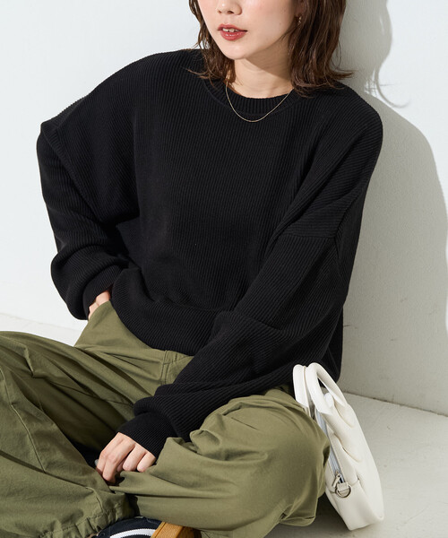 FREAK'S STORE(フリークスストア)の「限定展開 片畦 コットン ショート ニット プルオーバー(ニット/セーター・レディース・ライトグレー/ブラック/レッド/ブラウン/ナチュラル/グリーン/ブルー・フリ-)」の2枚目の写真