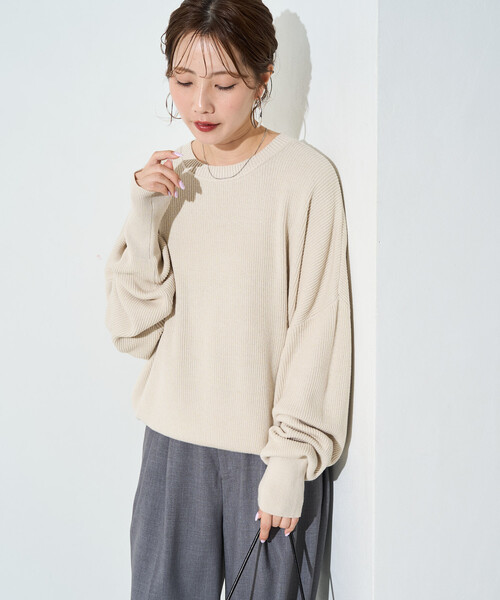FREAK'S STORE(フリークスストア)の「限定展開 片畦 コットン ショート ニット プルオーバー(ニット/セーター・レディース・ライトグレー/ブラック/レッド/ブラウン/ナチュラル/グリーン/ブルー・フリ-)」の9枚目の写真
