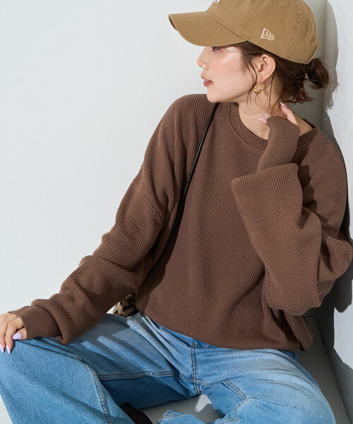FREAK'S STORE(フリークスストア)の「限定展開 片畦 コットン ショート ニット プルオーバー(ニット/セーター・レディース・ライトグレー/ブラック/レッド/ブラウン/ナチュラル/グリーン/ブルー・フリ-)」の19枚目の写真