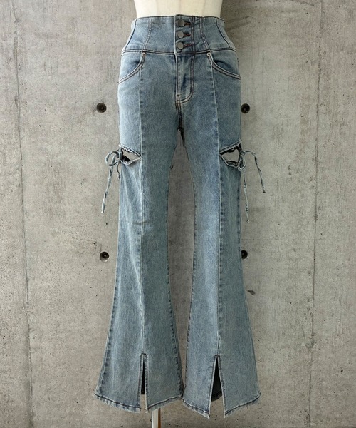 GLAMOROUS JANE(グラマラスジェーン)の「サイドカットアウトリボンデニムパンツ(デニムパンツ・レディース・チャコールグレー/ブルー・S/M/L)」の18枚目の写真