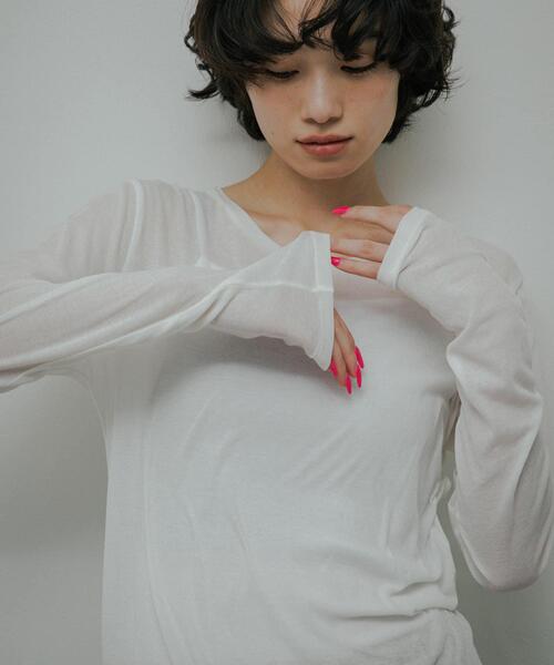 URBAN RESEARCH DOORS(アーバンリサーチドアーズ)の「Sheer Cotton Long-Sleeve T-shirts(Tシャツ/カットソー・レディース・ブラウン/オフホワイト・FREE)」の10枚目の写真