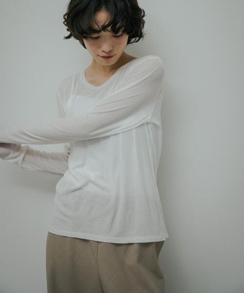 URBAN RESEARCH DOORS(アーバンリサーチドアーズ)の「Sheer Cotton Long-Sleeve T-shirts(Tシャツ/カットソー・レディース・ブラウン/オフホワイト・FREE)」の12枚目の写真