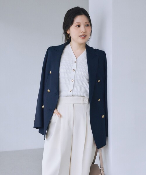 ANAYI(アナイ)の「フェザーボーダーV カーディガン(カーディガン/ボレロ・レディース・トップグレー/ピンク/オフホワイト/ブラック・36/38)」の6枚目の写真