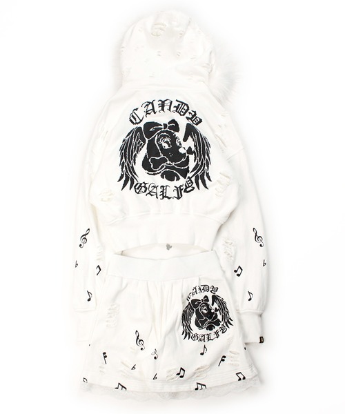 GALFY(ガルフィー)の「GALFY(ガルフィー)骨xLOVE SET UP/ジップパーカースウェット&ショートパンツセットアップ(セットアップ・レディース・スミクロ/ホワイト/グレー系その他・M)」の6枚目の写真