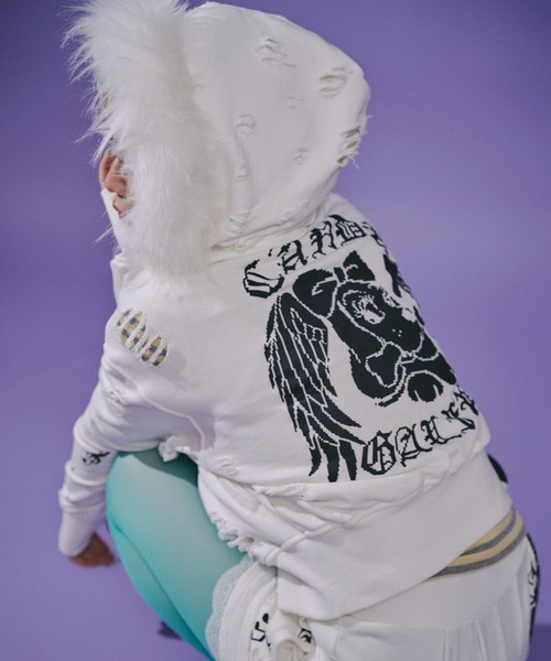 GALFY(ガルフィー)の「GALFY(ガルフィー)骨xLOVE SET UP/ジップパーカースウェット&ショートパンツセットアップ(セットアップ・レディース・スミクロ/ホワイト/グレー系その他・M)」の20枚目の写真