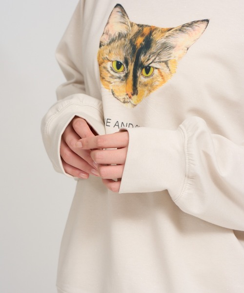 meeny miny(ミーニーマイニー)の「【よそんちの猫】サビ猫 ラメプルオーバー(スウェット・レディース・アイボリー/チャコールグレー・S-M)」の16枚目の写真