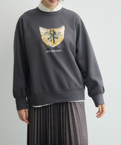 meeny miny(ミーニーマイニー)の「【よそんちの猫】サビ猫 ラメプルオーバー(スウェット・レディース・アイボリー/チャコールグレー・S-M)」の11枚目の写真