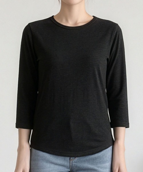 LOWO(ロワ)の「【M~Lサイズ展開】クルーネック七分袖カットソー(Tシャツ/カットソー・レディース・ブラウン/ベージュ/ホワイト/グレー/ブラック・M/L)」の3枚目の写真