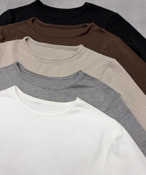 LOWO(ロワ)の「【M~Lサイズ展開】クルーネック七分袖カットソー(Tシャツ/カットソー・レディース・ブラウン/ベージュ/ホワイト/グレー/ブラック・M/L)」の7枚目の写真