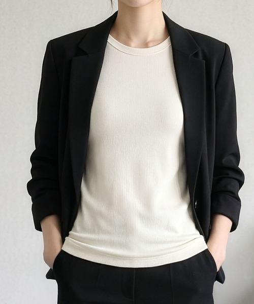 LOWO(ロワ)の「【M~Lサイズ展開】クルーネック七分袖カットソー(Tシャツ/カットソー・レディース・ブラウン/ベージュ/ホワイト/グレー/ブラック・M/L)」の12枚目の写真