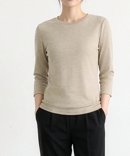 LOWO(ロワ)の「【M~Lサイズ展開】クルーネック七分袖カットソー(Tシャツ/カットソー・レディース・ブラウン/ベージュ/ホワイト/グレー/ブラック・M/L)」の18枚目の写真