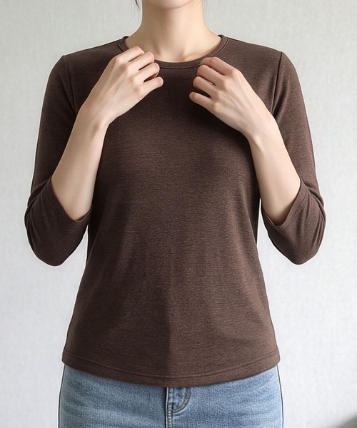 LOWO(ロワ)の「【M~Lサイズ展開】クルーネック七分袖カットソー(Tシャツ/カットソー・レディース・ブラウン/ベージュ/ホワイト/グレー/ブラック・M/L)」の19枚目の写真