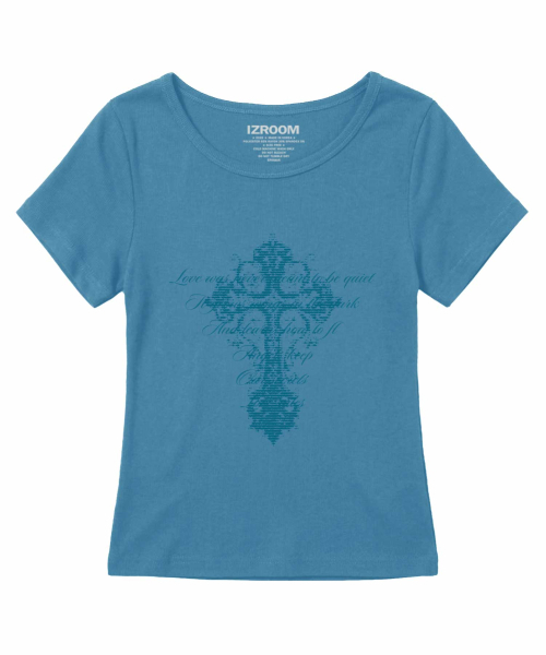 IZROOM(イズルーム)の「ソマ クロス スリムフィット 半袖Tシャツ (ブルー)(Tシャツ/カットソー・レディース・その他・FREE)」の1枚目の写真